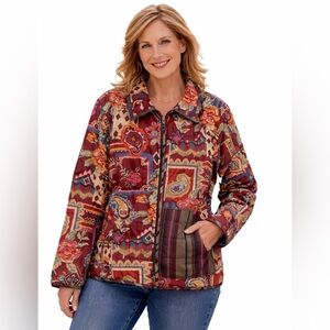 Vintage Koos of Course Reversible Quilted Silk Jacket Floral Paisley Red L